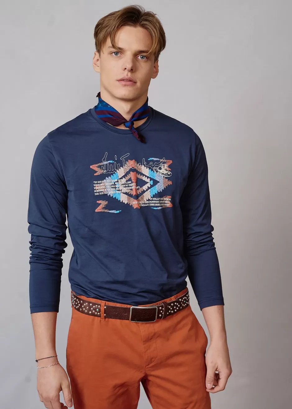 Langarmshirt Mit Print Und Stickerei Luloris>Luis Trenker Shop