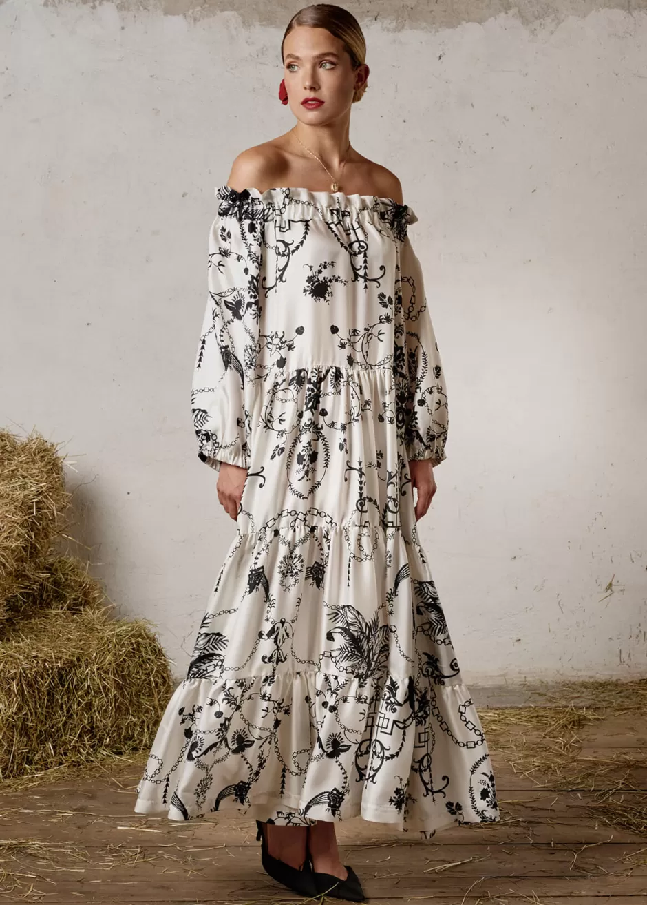 Schulterfreies Seidenkleid Mit Print Lucamilla>Luis Trenker Fashion